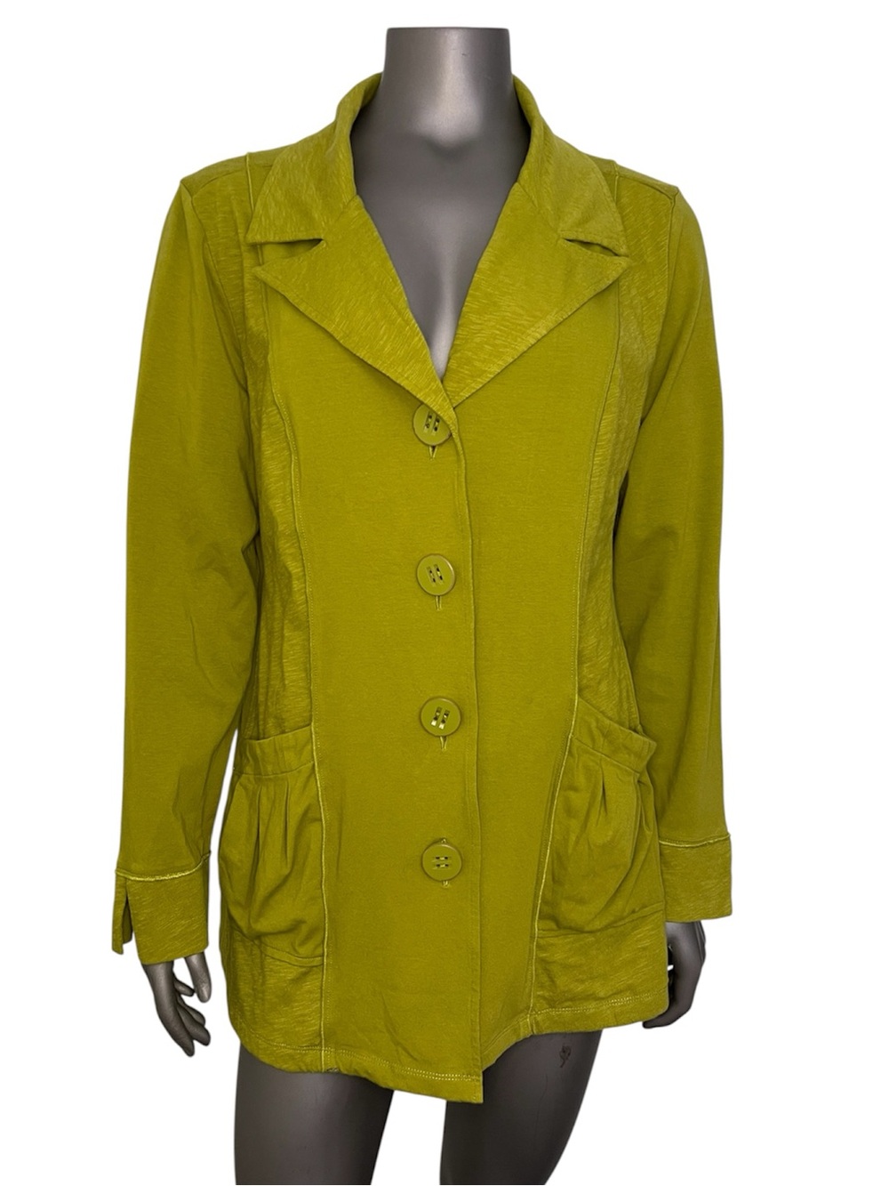 Habitat Blazer Jacket Womens L Lime Green Button Front Pleated Patch Pockets